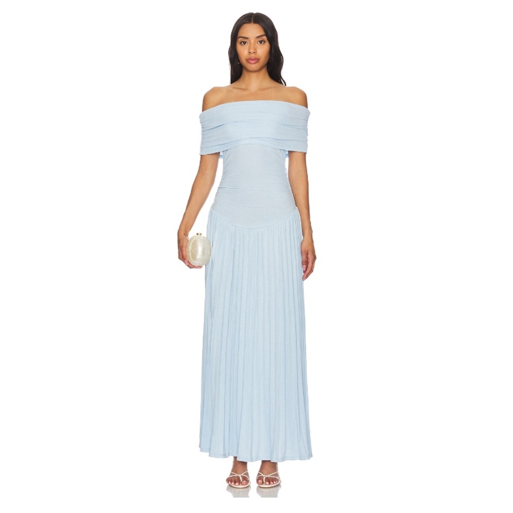 Field of Dreams Lioness off shoulder Dress in Light Blue